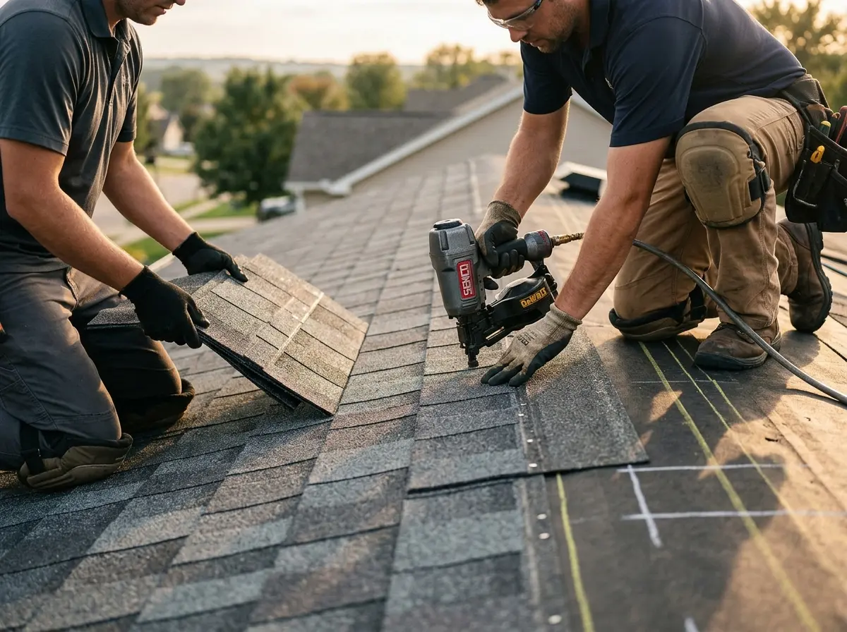 Professional roofer working on a residential roof in West Donegal